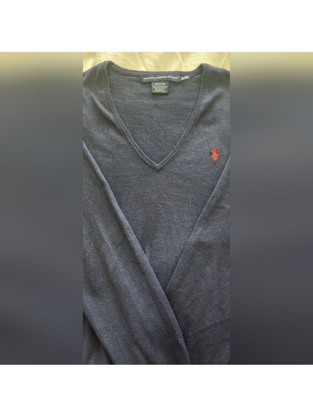 Ralph Lauren Sport Navy V-Neck Cotton Sweater Red PonyX- Large--RALPH - Picture 5 of 7